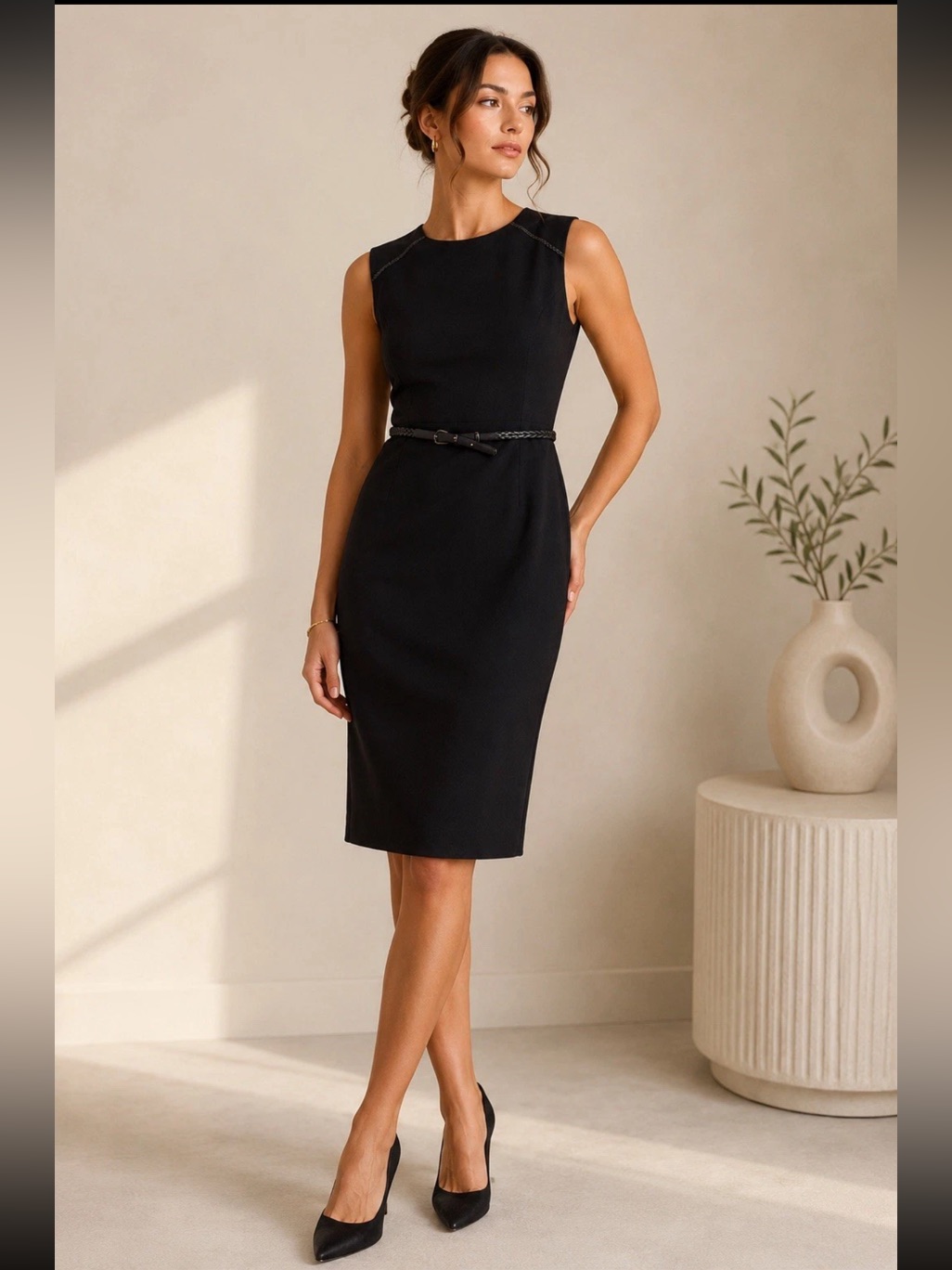 Max Mara Black Virgin Wool Sheath Dress Belted Made Italy Size 4 Nwt